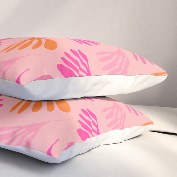 Hot Pink and Orange Wispy Leaves Modern Botanical Abstract Pattern Pillow Sham Gallery Image 3