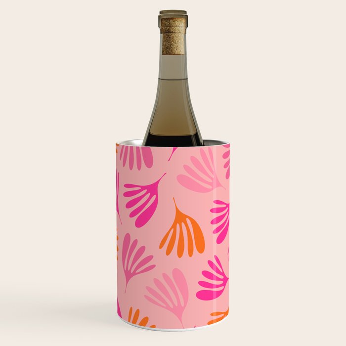 Hot Pink and Orange Wispy Leaves Modern Botanical Abstract Pattern Wine Chiller Gallery Image 2