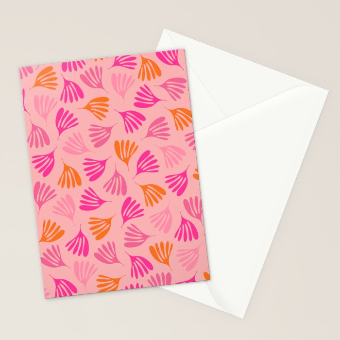 Hot Pink and Orange Wispy Leaves Modern Botanical Abstract Pattern Stationery Card Gallery Image 2