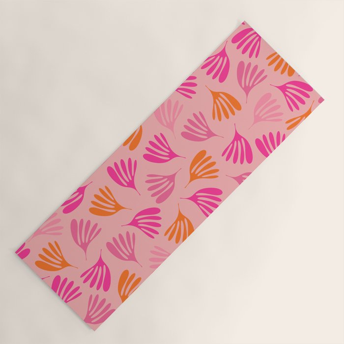Hot Pink and Orange Wispy Leaves Modern Botanical Abstract Pattern Yoga Mat Gallery Image 1