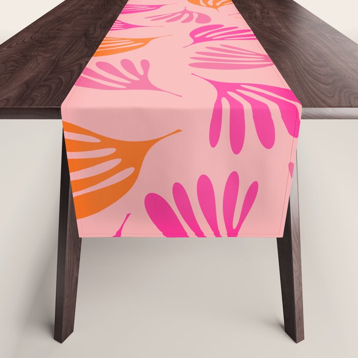 Hot Pink and Orange Wispy Leaves Modern Botanical Abstract Pattern Table Runner Gallery Image 1