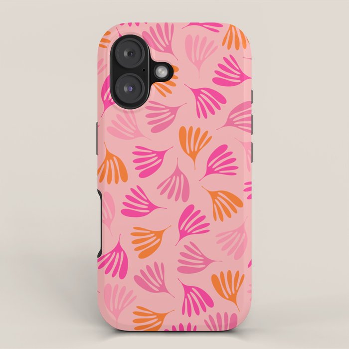 Hot Pink and Orange Wispy Leaves Modern Botanical Abstract Pattern iPhone Case Gallery Image 1