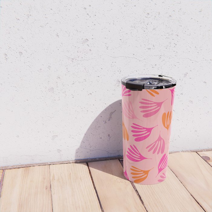 Hot Pink and Orange Wispy Leaves Modern Botanical Abstract Pattern Travel Mug Gallery Image 4