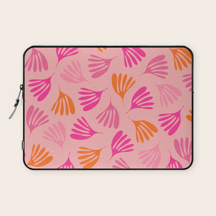 Hot Pink and Orange Wispy Leaves Modern Botanical Abstract Pattern Laptop Sleeve Gallery Image 1
