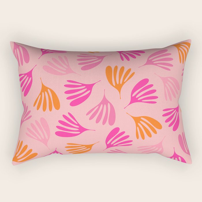 Hot Pink and Orange Wispy Leaves Modern Botanical Abstract Pattern Rectangular Pillow Gallery Image 1
