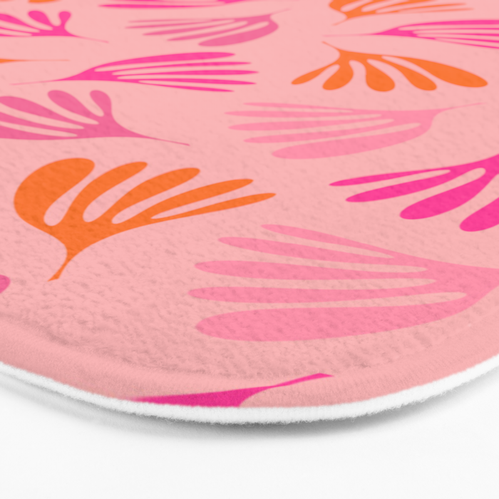 Hot Pink and Orange Wispy Leaves Modern Botanical Abstract Pattern Bath Mat Gallery Image 3