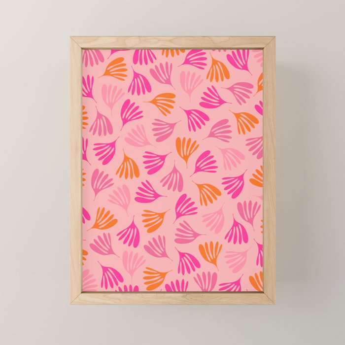 Hot Pink and Orange Wispy Leaves Modern Botanical Abstract Pattern Mini Art Print Gallery Image 1