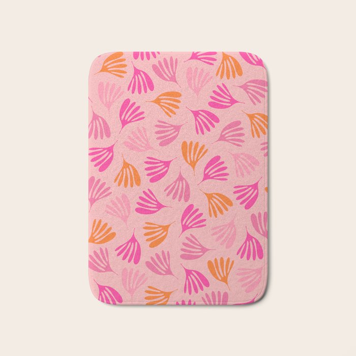 Hot Pink and Orange Wispy Leaves Modern Botanical Abstract Pattern Bath Mat Gallery Image 1