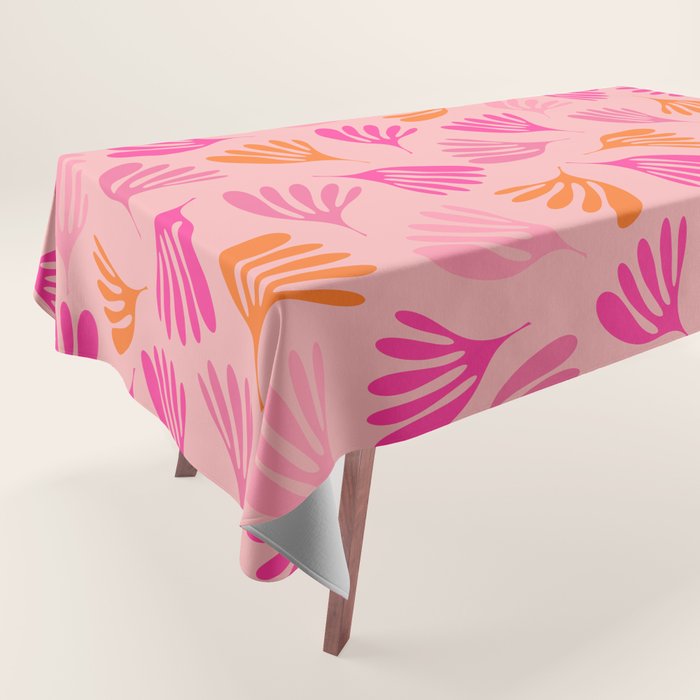 Hot Pink and Orange Wispy Leaves Modern Botanical Abstract Pattern Tablecloth Gallery Image 1