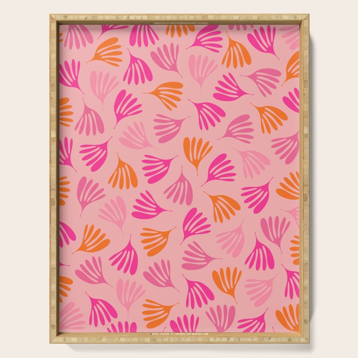 Hot Pink and Orange Wispy Leaves Modern Botanical Abstract Pattern Serving Tray Gallery Image 1