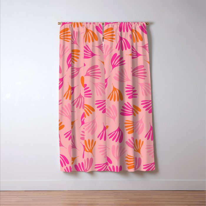 Hot Pink and Orange Wispy Leaves Modern Botanical Abstract Pattern Window Curtain Gallery Image 3