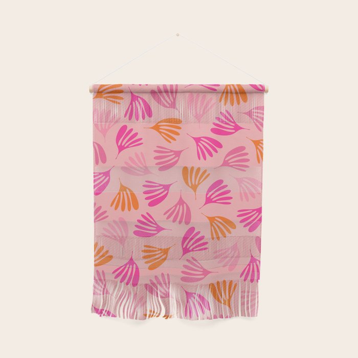Hot Pink and Orange Wispy Leaves Modern Botanical Abstract Pattern Wall Hanging Gallery Image 1