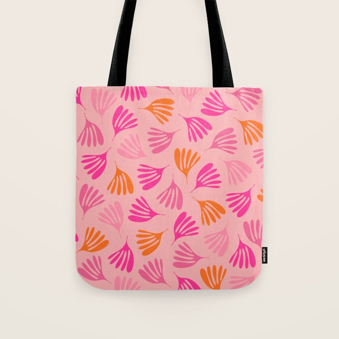Hot Pink and Orange Wispy Leaves Modern Botanical Abstract Pattern Tote Bag Gallery Image 1