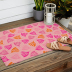 Hot Pink and Orange Wispy Leaves Modern Botanical Abstract Pattern Outdoor Rug Gallery Image 2