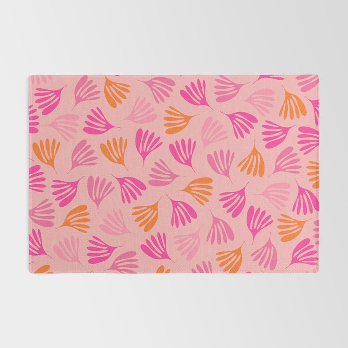Hot Pink and Orange Wispy Leaves Modern Botanical Abstract Pattern Rug Gallery Image 2