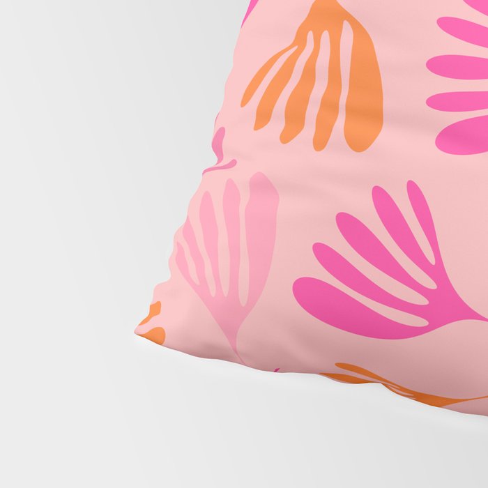 Hot Pink and Orange Wispy Leaves Modern Botanical Abstract Pattern Pillow Sham Gallery Image 4