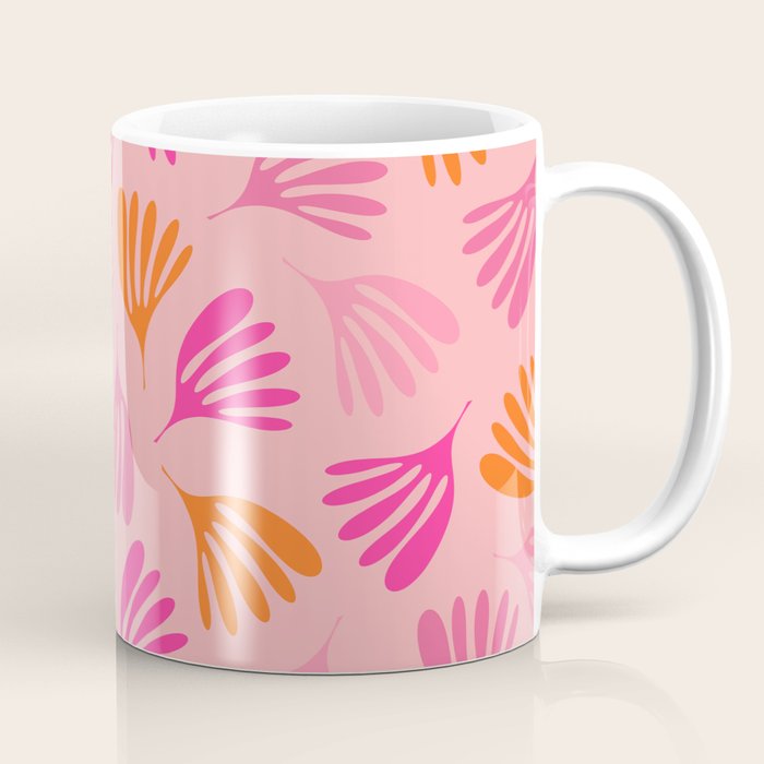 Hot Pink and Orange Wispy Leaves Modern Botanical Abstract Pattern Coffee Mug Gallery Image 1