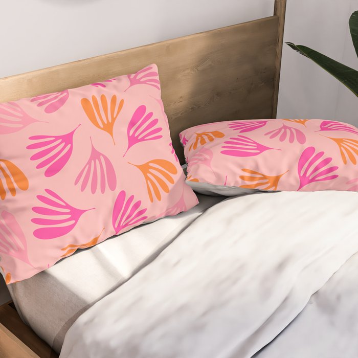 Hot Pink and Orange Wispy Leaves Modern Botanical Abstract Pattern Pillow Sham Gallery Image 2
