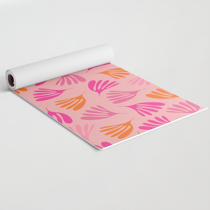 Hot Pink and Orange Wispy Leaves Modern Botanical Abstract Pattern Yoga Mat Gallery Image 2