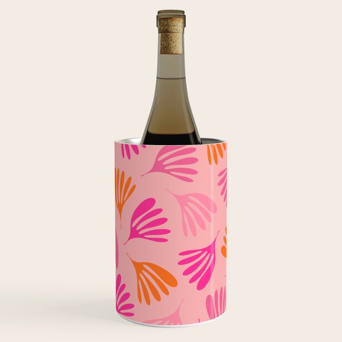 Hot Pink and Orange Wispy Leaves Modern Botanical Abstract Pattern Wine Chiller Gallery Image 3