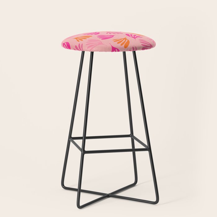 Hot Pink and Orange Wispy Leaves Modern Botanical Abstract Pattern Stool Gallery Image 1