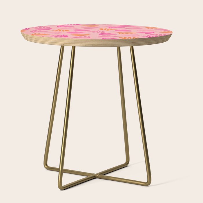 Hot Pink and Orange Wispy Leaves Modern Botanical Abstract Pattern Side Table Gallery Image 1