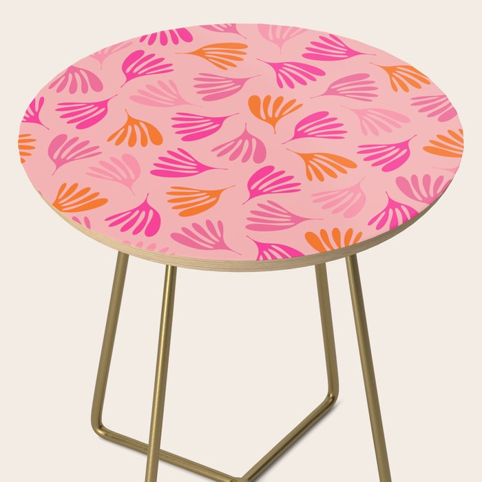 Hot Pink and Orange Wispy Leaves Modern Botanical Abstract Pattern Side Table Gallery Image 2