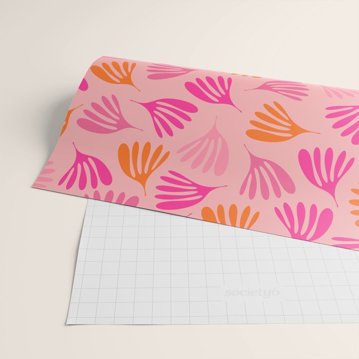 Hot Pink and Orange Wispy Leaves Modern Botanical Abstract Pattern Wrapping Paper Gallery Image 2