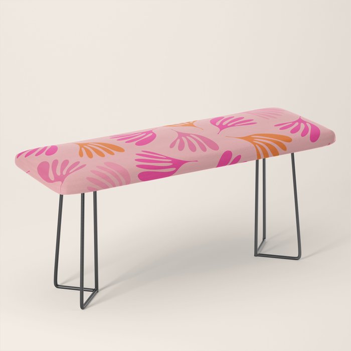 Hot Pink and Orange Wispy Leaves Modern Botanical Abstract Pattern Bench Gallery Image 1
