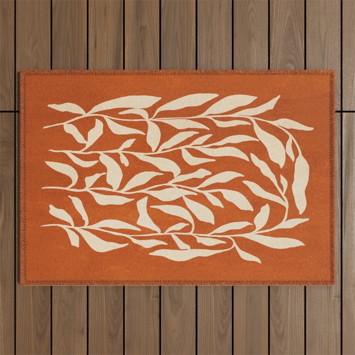 Cognac Leaves: Mid Century Terracotta Edition Outdoor Rug Gallery Image 1