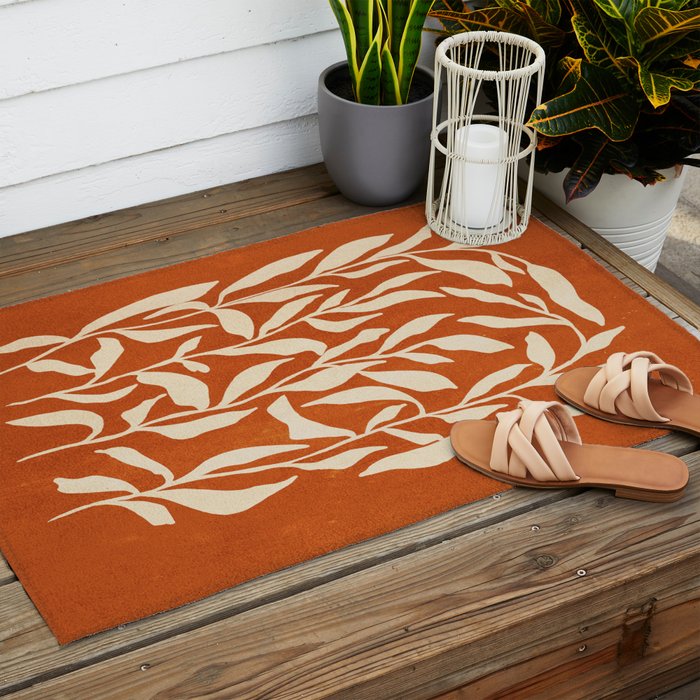 Cognac Leaves: Mid Century Terracotta Edition Outdoor Rug Gallery Image 2