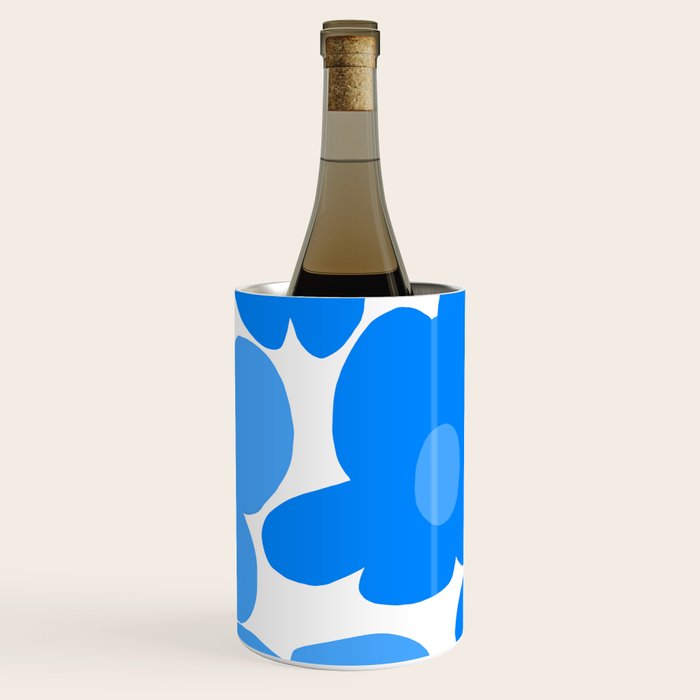 Sky Blue Retro Flowers White Background #decor #society6 #buyart Wine Chiller Gallery Image 3