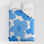 Sky Blue Retro Flowers White Background #decor #society6 #buyart Comforter Gallery Image 6