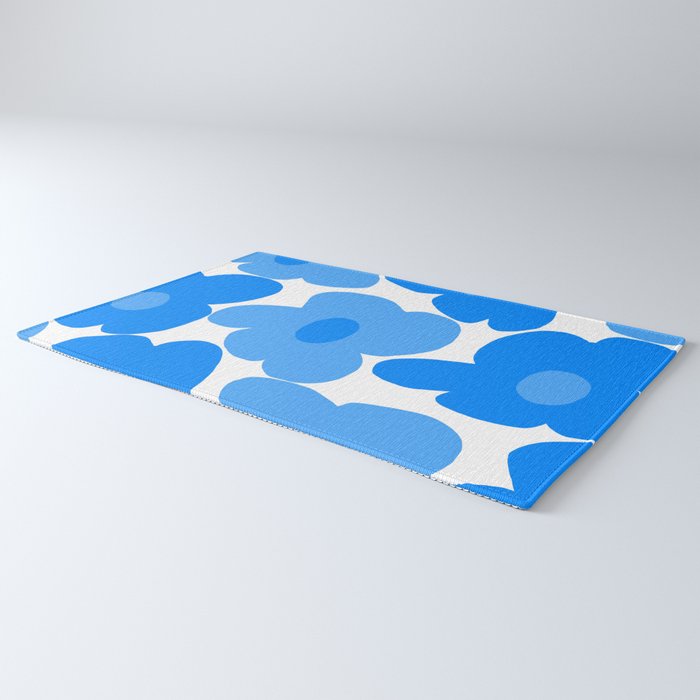 Sky Blue Retro Flowers White Background #decor #society6 #buyart Rug Gallery Image 3