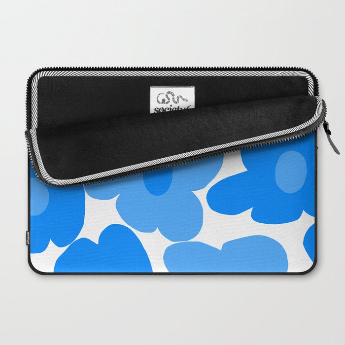 Sky Blue Retro Flowers White Background #decor #society6 #buyart Laptop Sleeve Gallery Image 2
