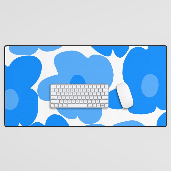 Sky Blue Retro Flowers White Background #decor #society6 #buyart Desk Mat Gallery Image 1