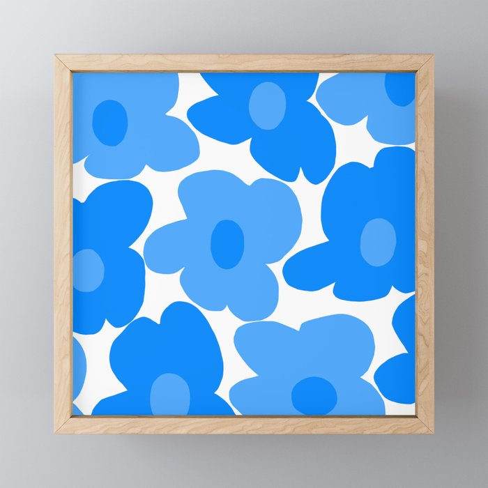 Sky Blue Retro Flowers White Background #decor #society6 #buyart Mini Art Print Gallery Image 1