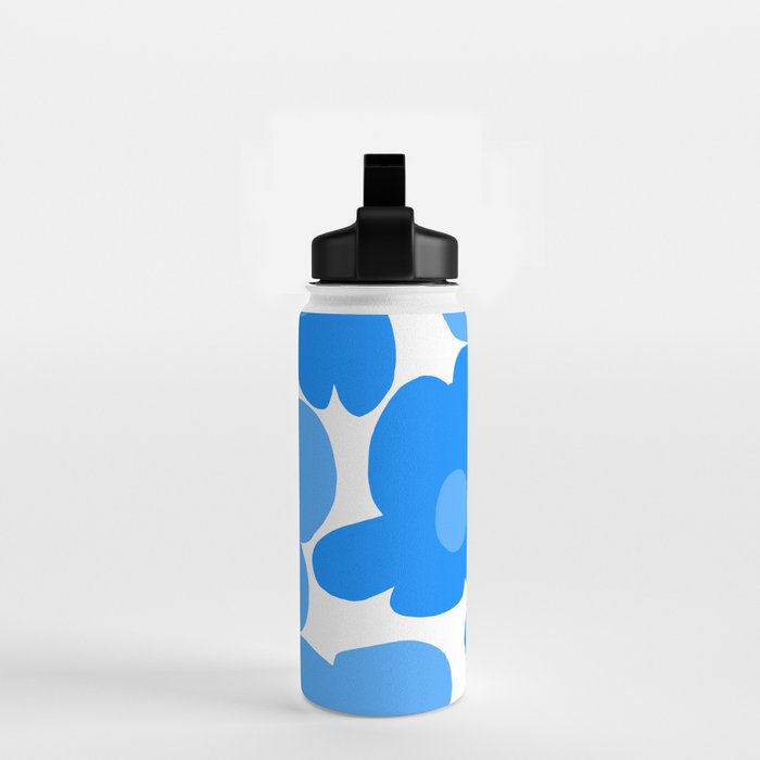 Sky Blue Retro Flowers White Background #decor #society6 #buyart Water Bottle Gallery Image 2