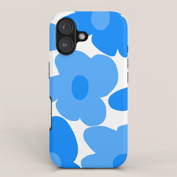 Sky Blue Retro Flowers White Background #decor #society6 #buyart iPhone Case Gallery Image 1