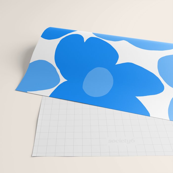 Sky Blue Retro Flowers White Background #decor #society6 #buyart Wrapping Paper Gallery Image 2