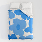 Sky Blue Retro Flowers White Background #decor #society6 #buyart Duvet Cover Gallery Image 6