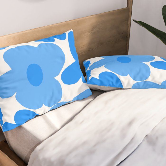 Sky Blue Retro Flowers White Background #decor #society6 #buyart Pillow Sham Gallery Image 2