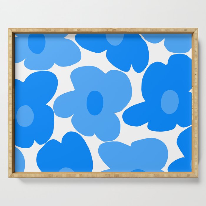 Sky Blue Retro Flowers White Background #decor #society6 #buyart Serving Tray Gallery Image 1