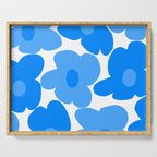 Sky Blue Retro Flowers White Background #decor #society6 #buyart Serving Tray Gallery Image 1