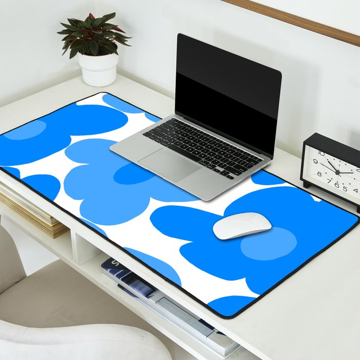 Sky Blue Retro Flowers White Background #decor #society6 #buyart Desk Mat Gallery Image 2