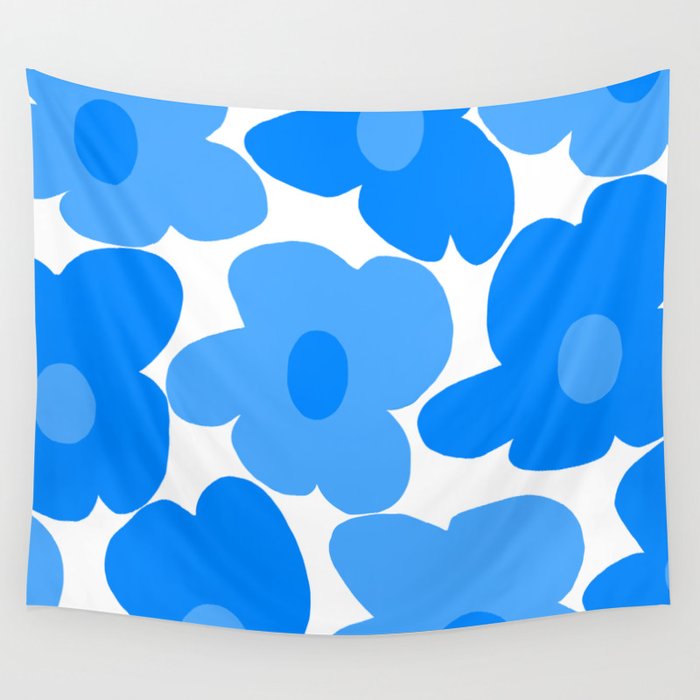 Sky Blue Retro Flowers White Background #decor #society6 #buyart Wall Tapestry Gallery Image 4