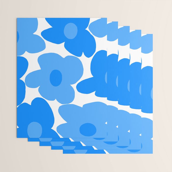 Sky Blue Retro Flowers White Background #decor #society6 #buyart Wrapping Paper Gallery Image 3