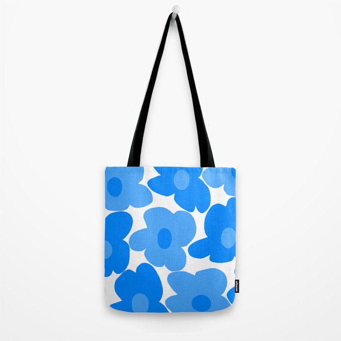 Sky Blue Retro Flowers White Background #decor #society6 #buyart Tote Bag Gallery Image 2