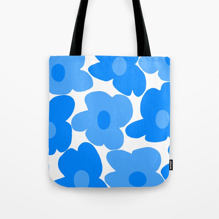 Sky Blue Retro Flowers White Background #decor #society6 #buyart Tote Bag Gallery Image 1