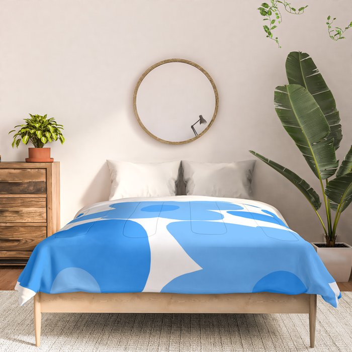 Sky Blue Retro Flowers White Background #decor #society6 #buyart Comforter Gallery Image 3